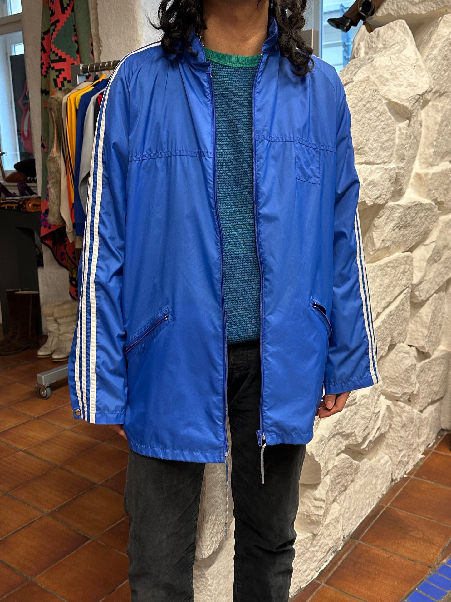 90's 90年代 Adidas アディダス Nylon Jacket ナイロン Vintage store Vintage clothing Toto Praha Prague プラハ 古着屋 古着 Blue 青 ユーロ古着 ヨーロッパ古着 古着卸 