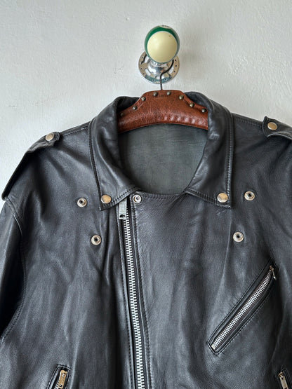 Leather Riders jacket 1980's 80s 80年代 ライダース ジャケット Black  黒  革ジャン PUNK パンク ハードコア Toto Praha Vintage clothing shop Antique shop 古着屋 プラハ Showroom appointment Prague ユーロ古着 ヨーロッパ古着 古着卸 ヴィンテージ