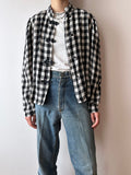 80s France gingham plaid with china button blouse