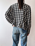 80s France gingham plaid with china button blouse