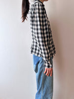 80s France gingham plaid with china button blouse