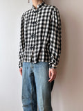 80s France gingham plaid with china button blouse