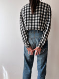 80s France gingham plaid with china button blouse