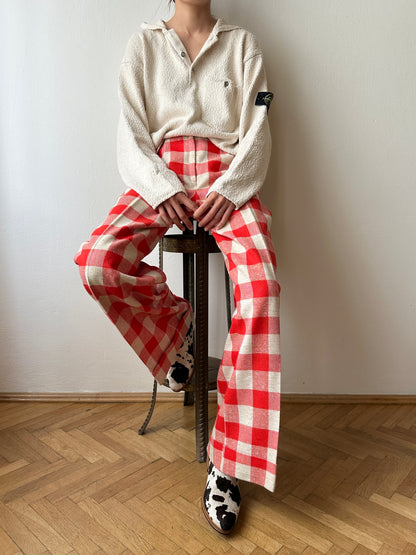 1970s deadstock gingham plaid trouser W28
