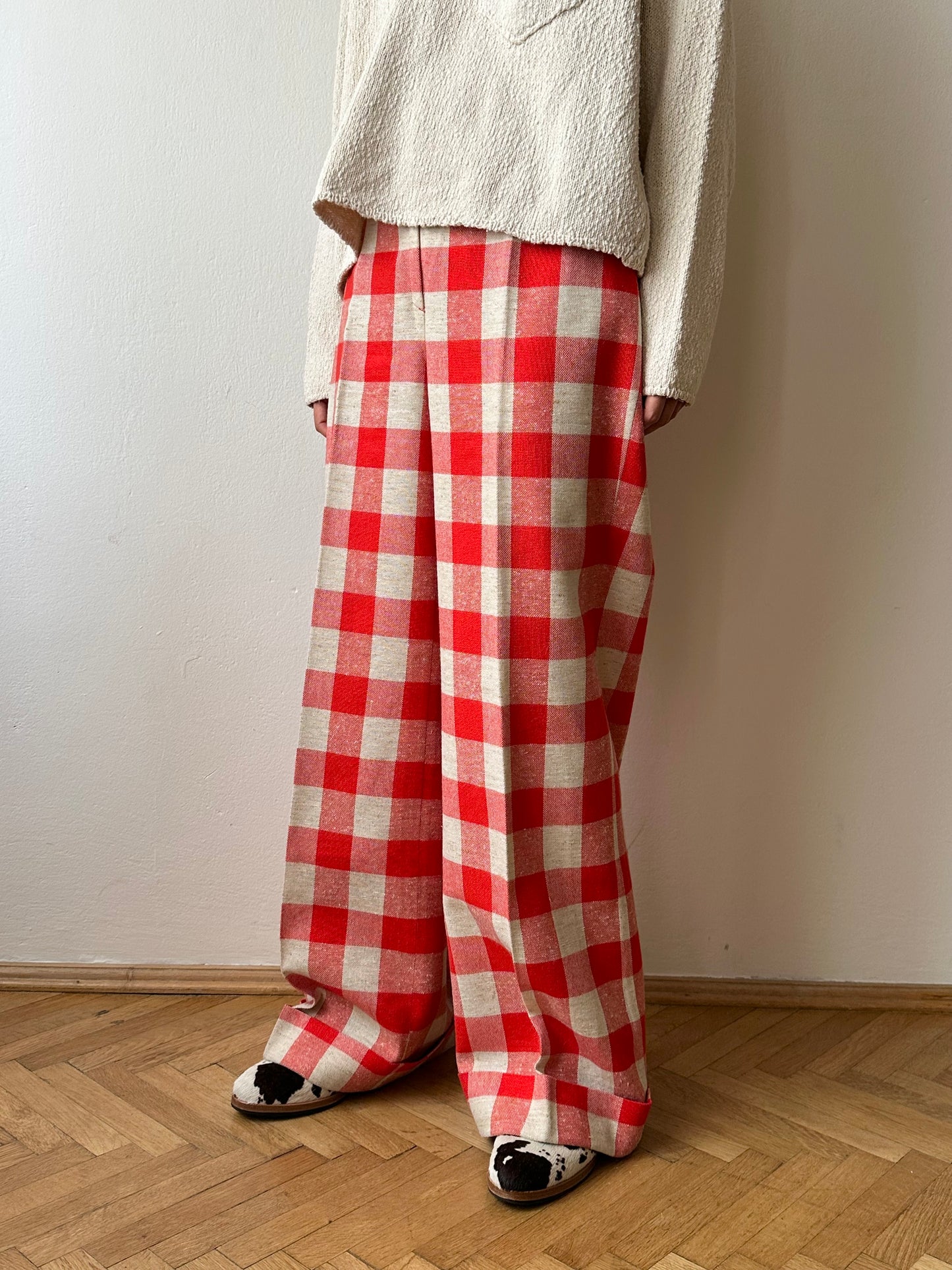 1970s deadstock gingham plaid trouser W28