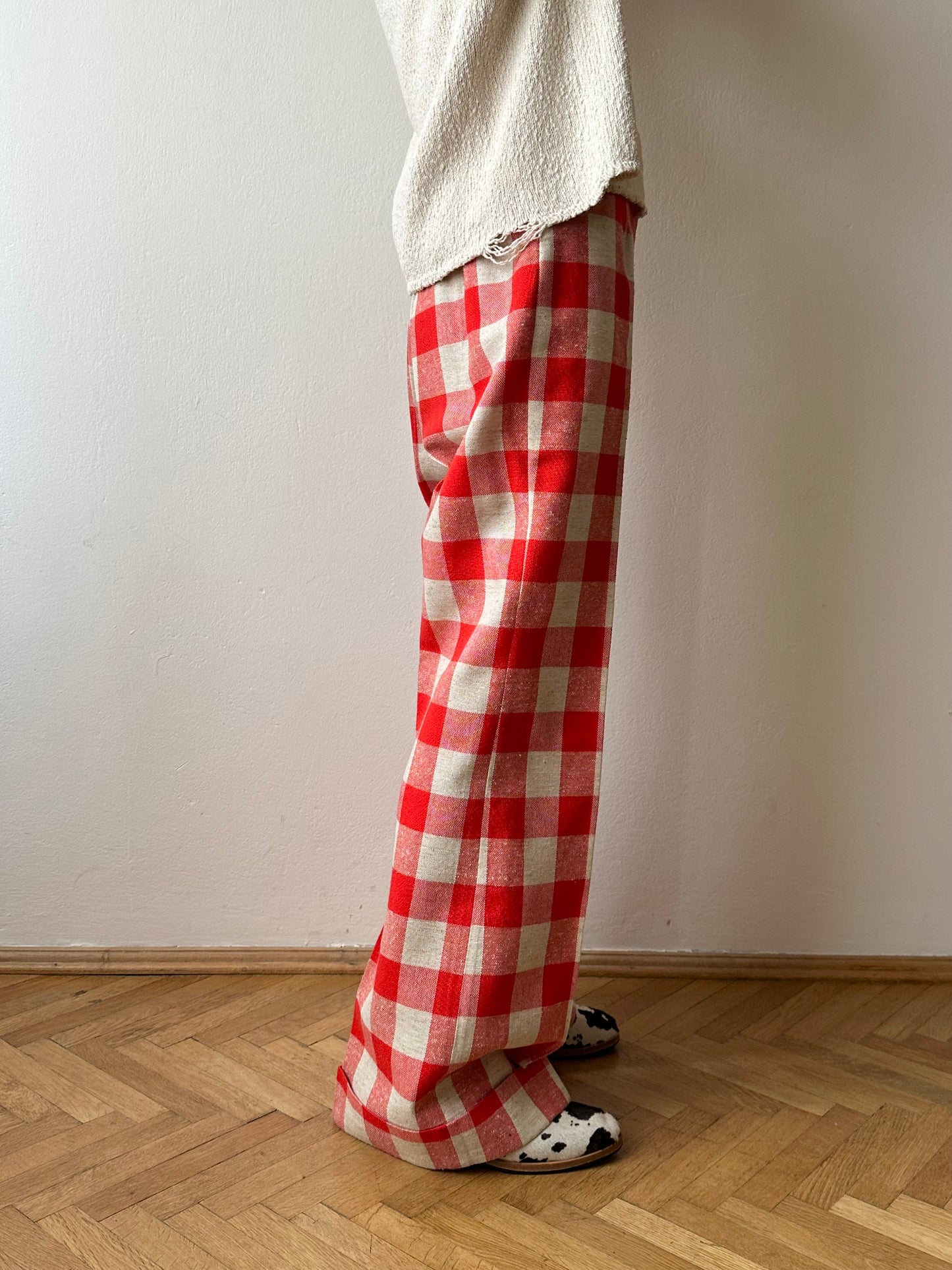 1970s deadstock gingham plaid trouser W28