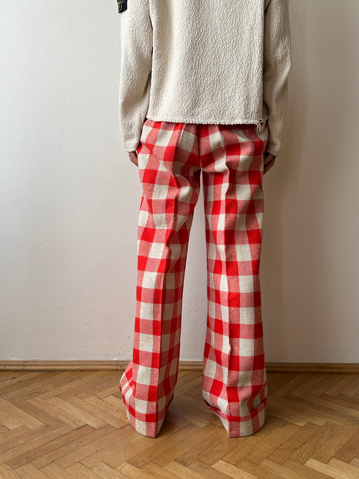 1970s deadstock gingham plaid trouser W28