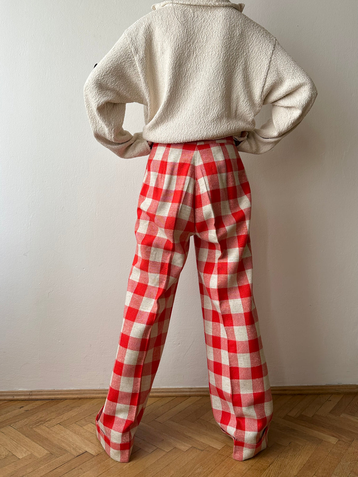 1970s deadstock gingham plaid trouser W28