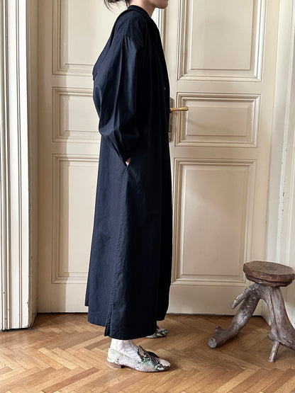 80s Italy black cotton hooded coat with belt