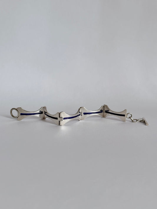vintage blue lined silver bracelet