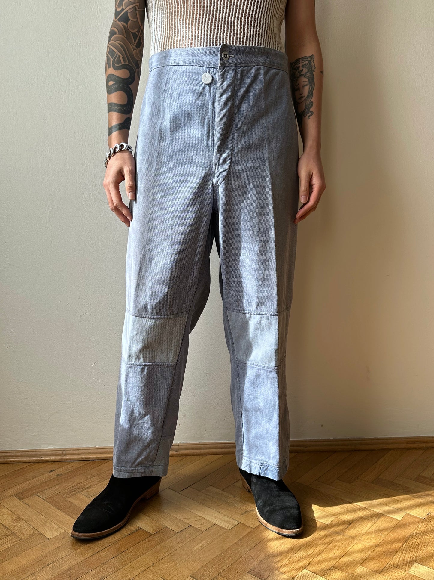 1950s German Work trousers 50年代 ドイツワーク ユーロワーク  ヨーロッパワーク リペア 刺子 Toto Praha Vintage clothing shop Antique shop 古着屋 プラハ Showroom appointment Prague ユーロ古着 ヨーロッパ古着 古着卸 ヴィンテージ