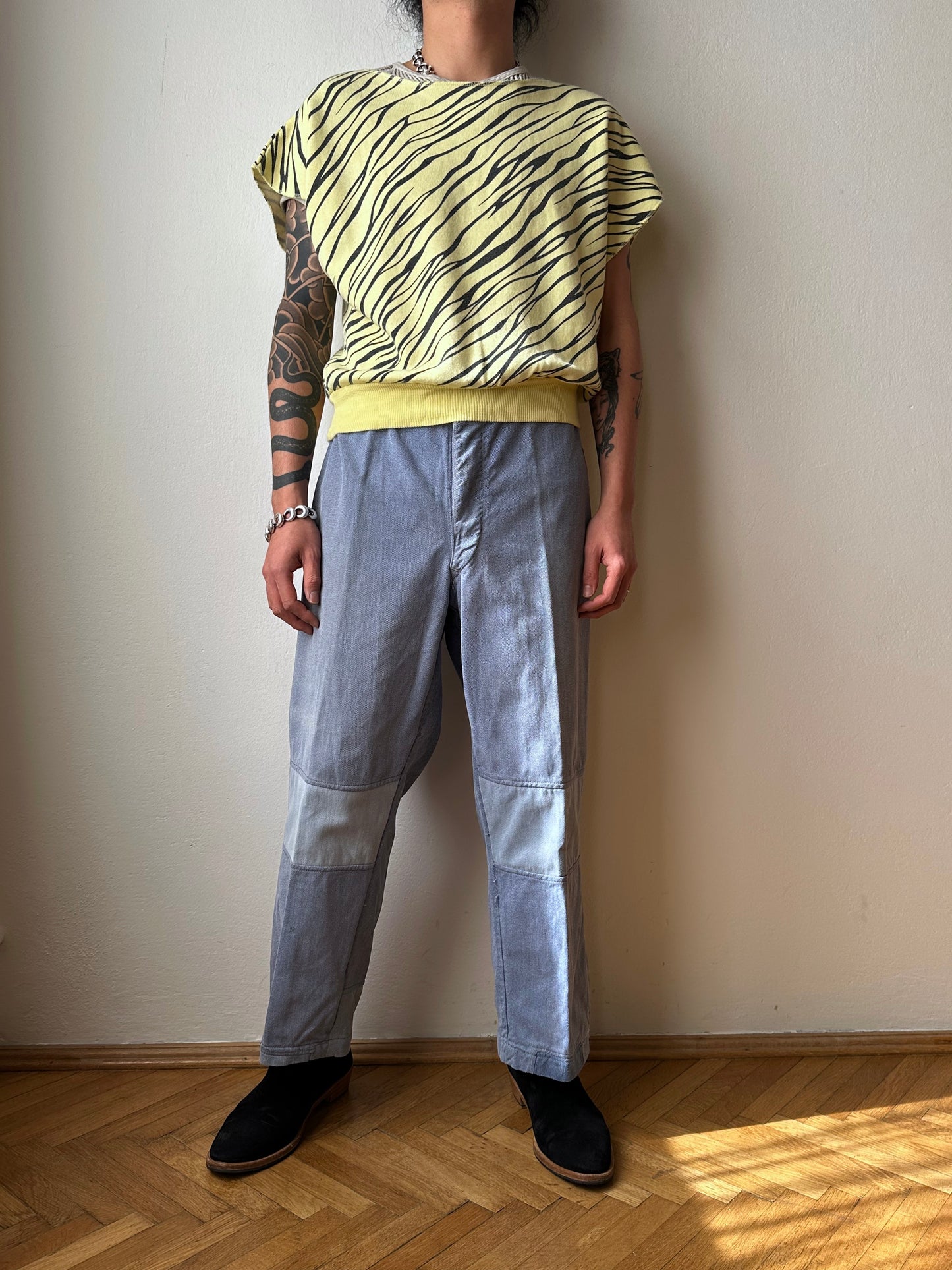 1950s German Work trousers 50年代 ドイツワーク ユーロワーク  ヨーロッパワーク リペア 刺子 Toto Praha Vintage clothing shop Antique shop 古着屋 プラハ Showroom appointment Prague ユーロ古着 ヨーロッパ古着 古着卸 ヴィンテージ