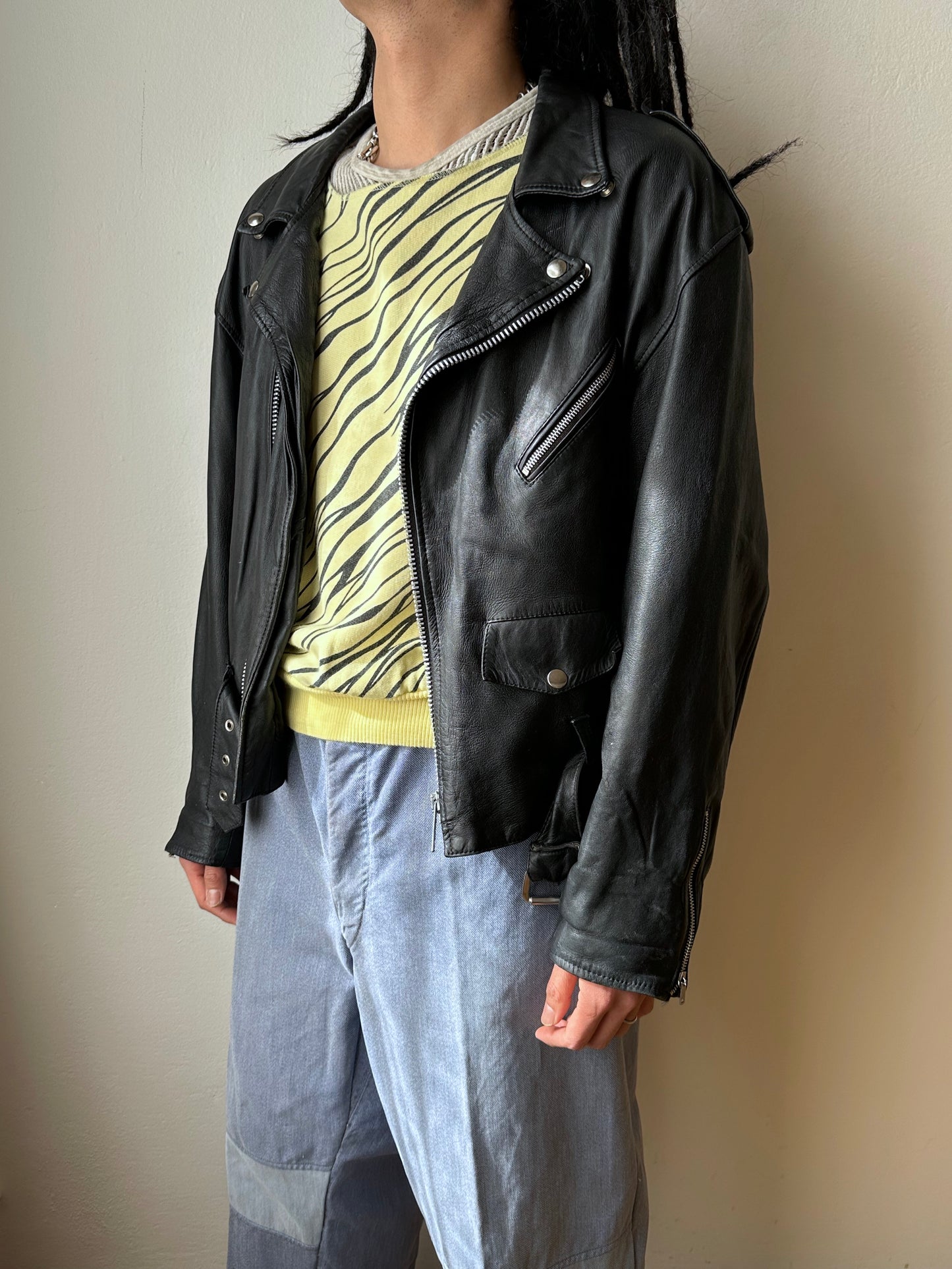 Leather Riders jacket 1980's 80s 80年代 ライダース ジャケット Black  黒  革ジャン PUNK パンク ハードコア Toto Praha Vintage clothing shop Antique shop 古着屋 プラハ Showroom appointment Prague ユーロ古着 ヨーロッパ古着 古着卸 ヴィンテージ