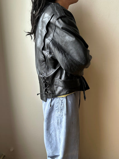 Leather Riders jacket 1980's 80s 80年代 ライダース ジャケット Black  黒  革ジャン PUNK パンク ハードコア Toto Praha Vintage clothing shop Antique shop 古着屋 プラハ Showroom appointment Prague ユーロ古着 ヨーロッパ古着 古着卸 ヴィンテージ