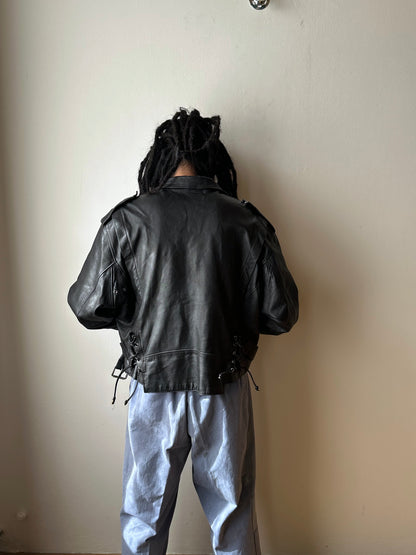 Leather Riders jacket 1980's 80s 80年代 ライダース ジャケット Black  黒  革ジャン PUNK パンク ハードコア Toto Praha Vintage clothing shop Antique shop 古着屋 プラハ Showroom appointment Prague ユーロ古着 ヨーロッパ古着 古着卸 ヴィンテージ