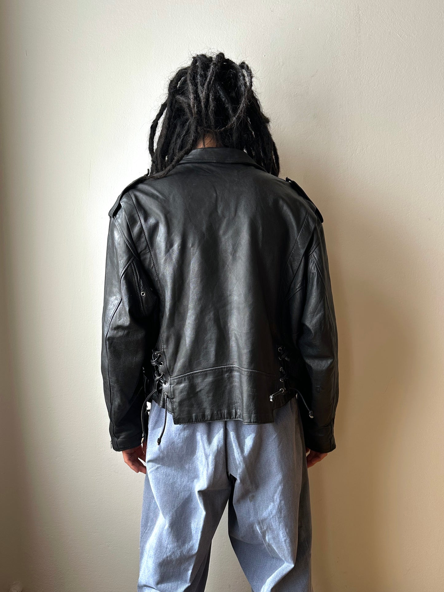 Leather Riders jacket 1980's 80s 80年代 ライダース ジャケット Black  黒  革ジャン PUNK パンク ハードコア Toto Praha Vintage clothing shop Antique shop 古着屋 プラハ Showroom appointment Prague ユーロ古着 ヨーロッパ古着 古着卸 ヴィンテージ