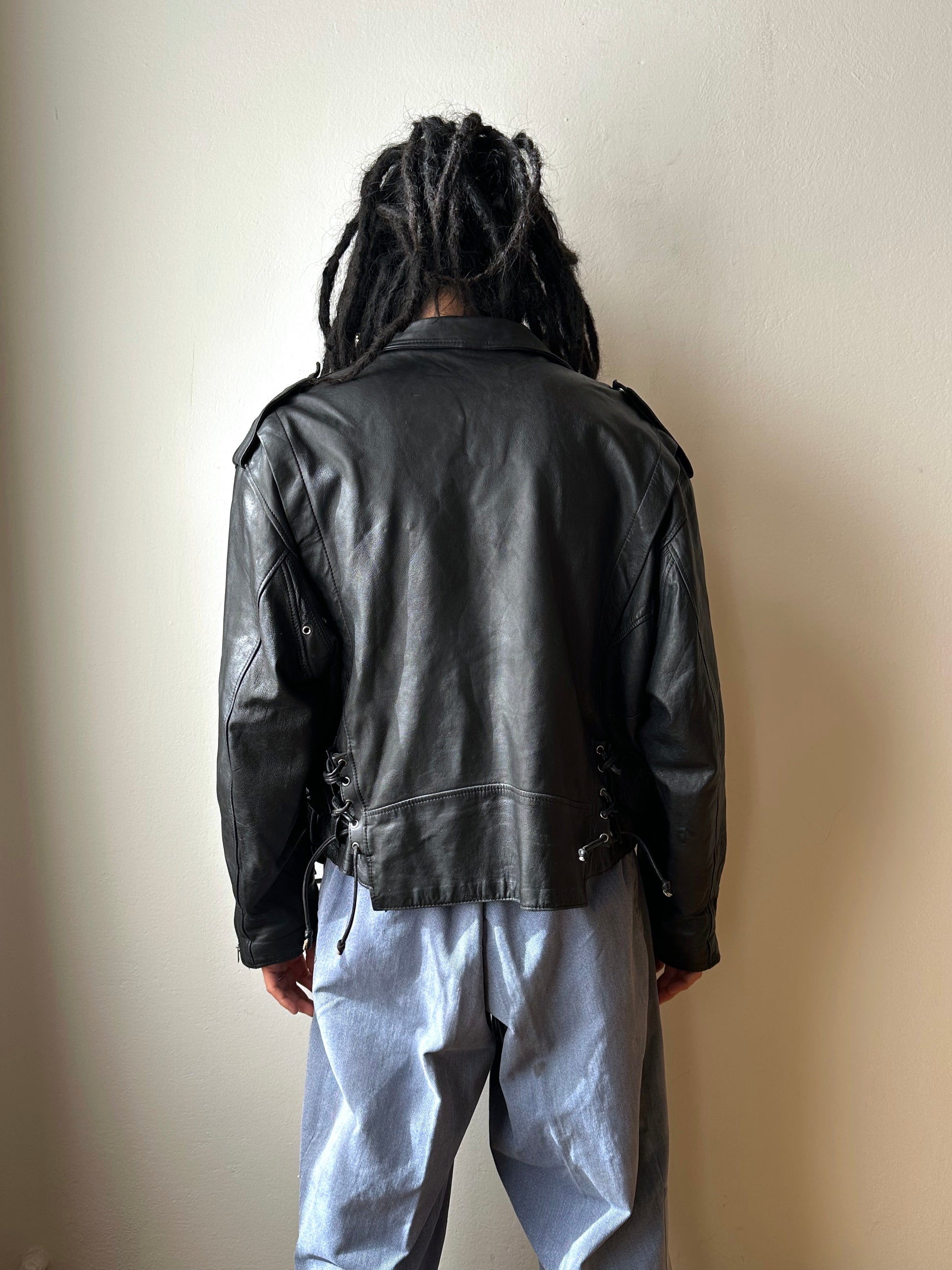 Leather Riders jacket 1980's 80s 80年代 ライダース ジャケット Black  黒  革ジャン PUNK パンク ハードコア Toto Praha Vintage clothing shop Antique shop 古着屋 プラハ Showroom appointment Prague ユーロ古着 ヨーロッパ古着 古着卸 ヴィンテージ