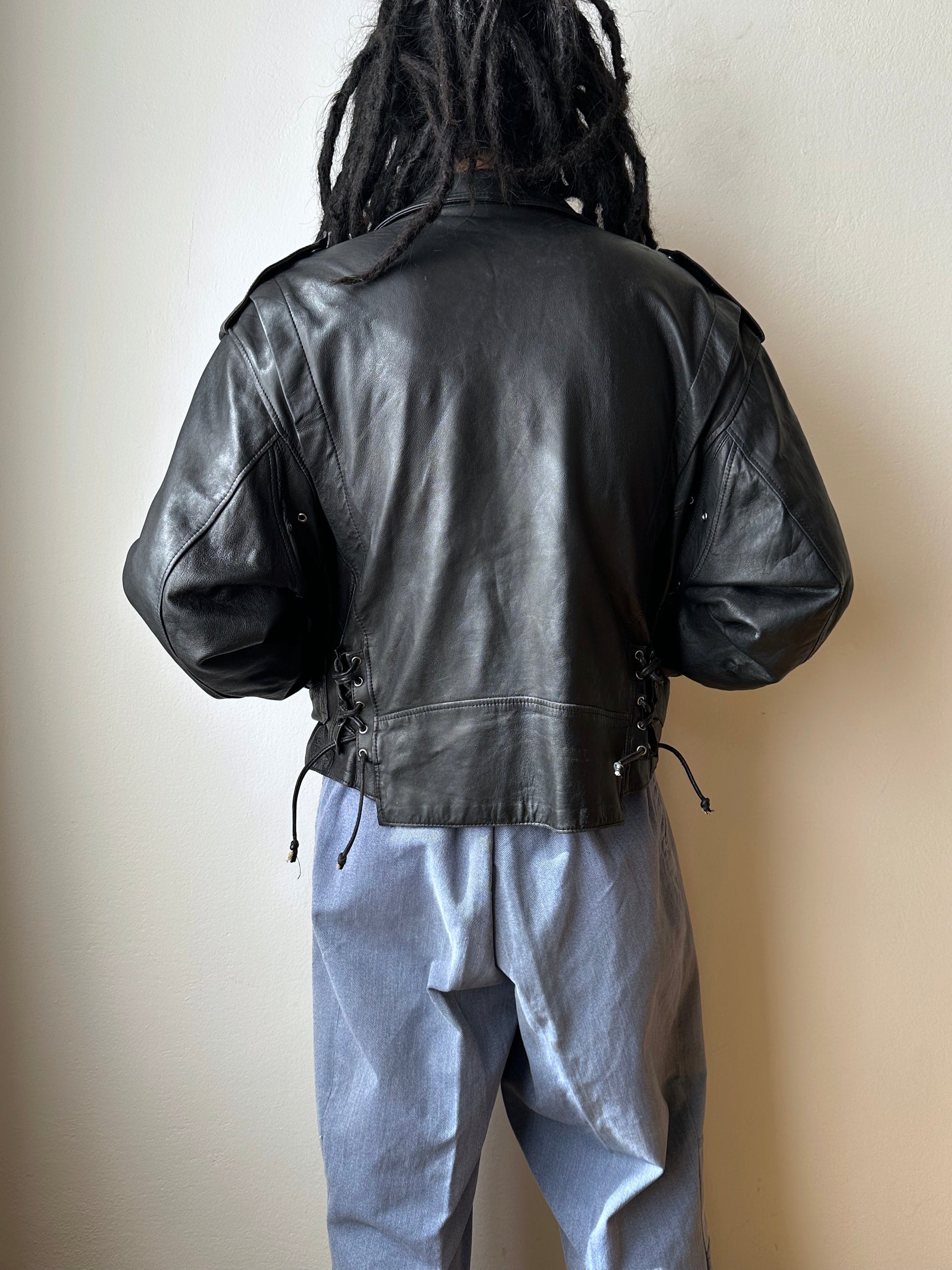 Leather Riders jacket 1980's 80s 80年代 ライダース ジャケット Black  黒  革ジャン PUNK パンク ハードコア Toto Praha Vintage clothing shop Antique shop 古着屋 プラハ Showroom appointment Prague ユーロ古着 ヨーロッパ古着 古着卸 ヴィンテージ