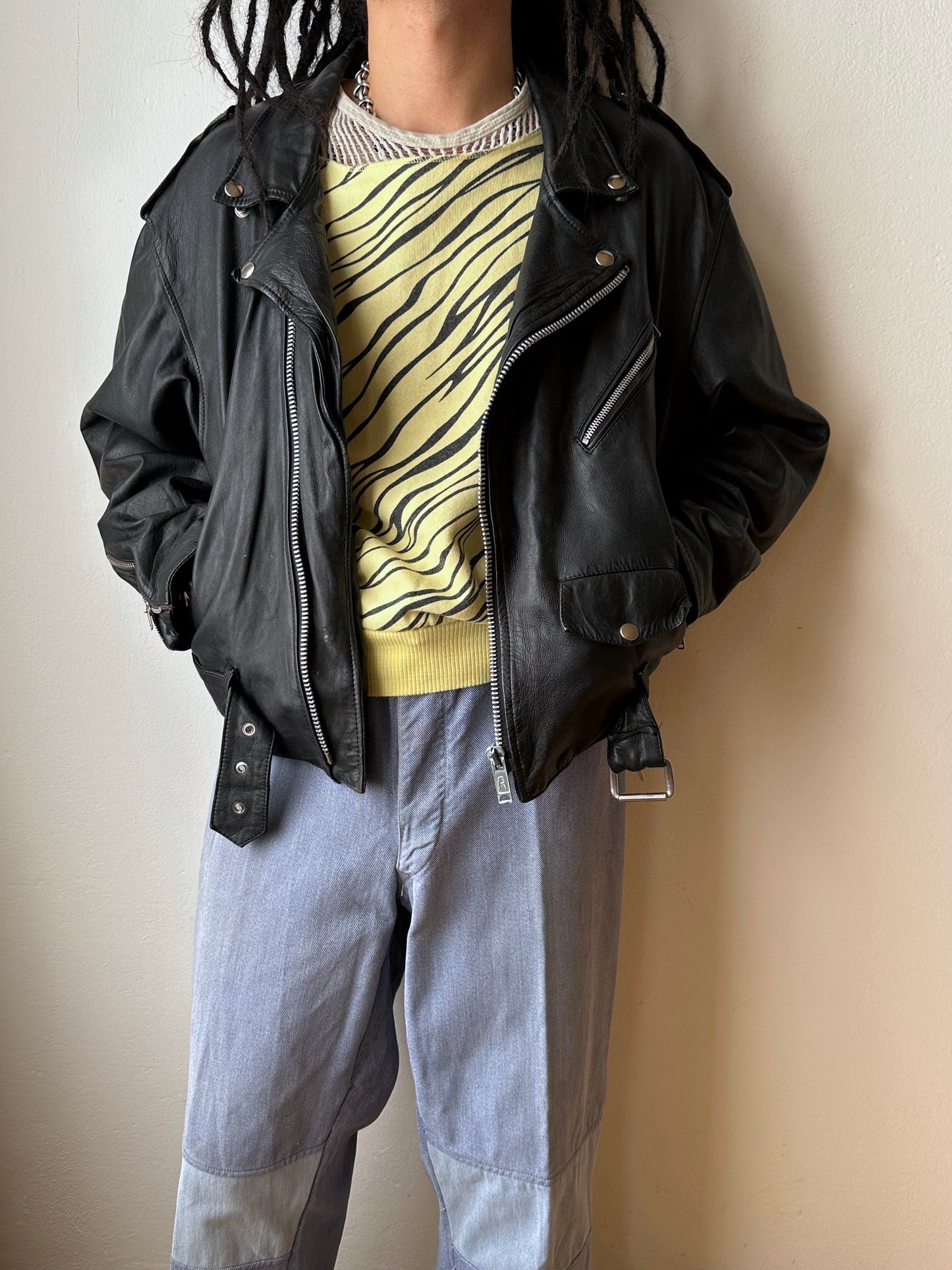 Leather Riders jacket 1980's 80s 80年代 ライダース ジャケット Black  黒  革ジャン PUNK パンク ハードコア Toto Praha Vintage clothing shop Antique shop 古着屋 プラハ Showroom appointment Prague ユーロ古着 ヨーロッパ古着 古着卸 ヴィンテージ