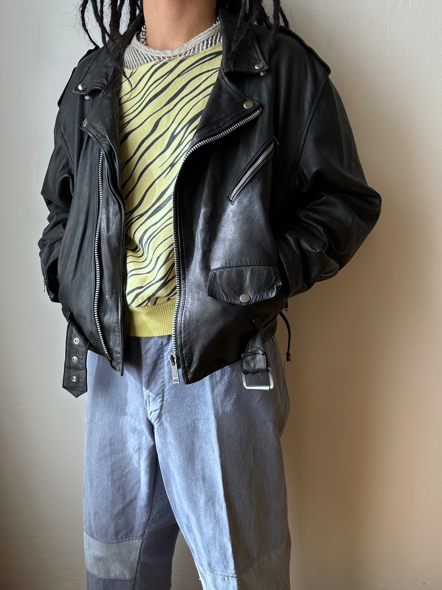 Leather Riders jacket 1980's 80s 80年代 ライダース ジャケット Black  黒  革ジャン PUNK パンク ハードコア Toto Praha Vintage clothing shop Antique shop 古着屋 プラハ Showroom appointment Prague ユーロ古着 ヨーロッパ古着 古着卸 ヴィンテージ