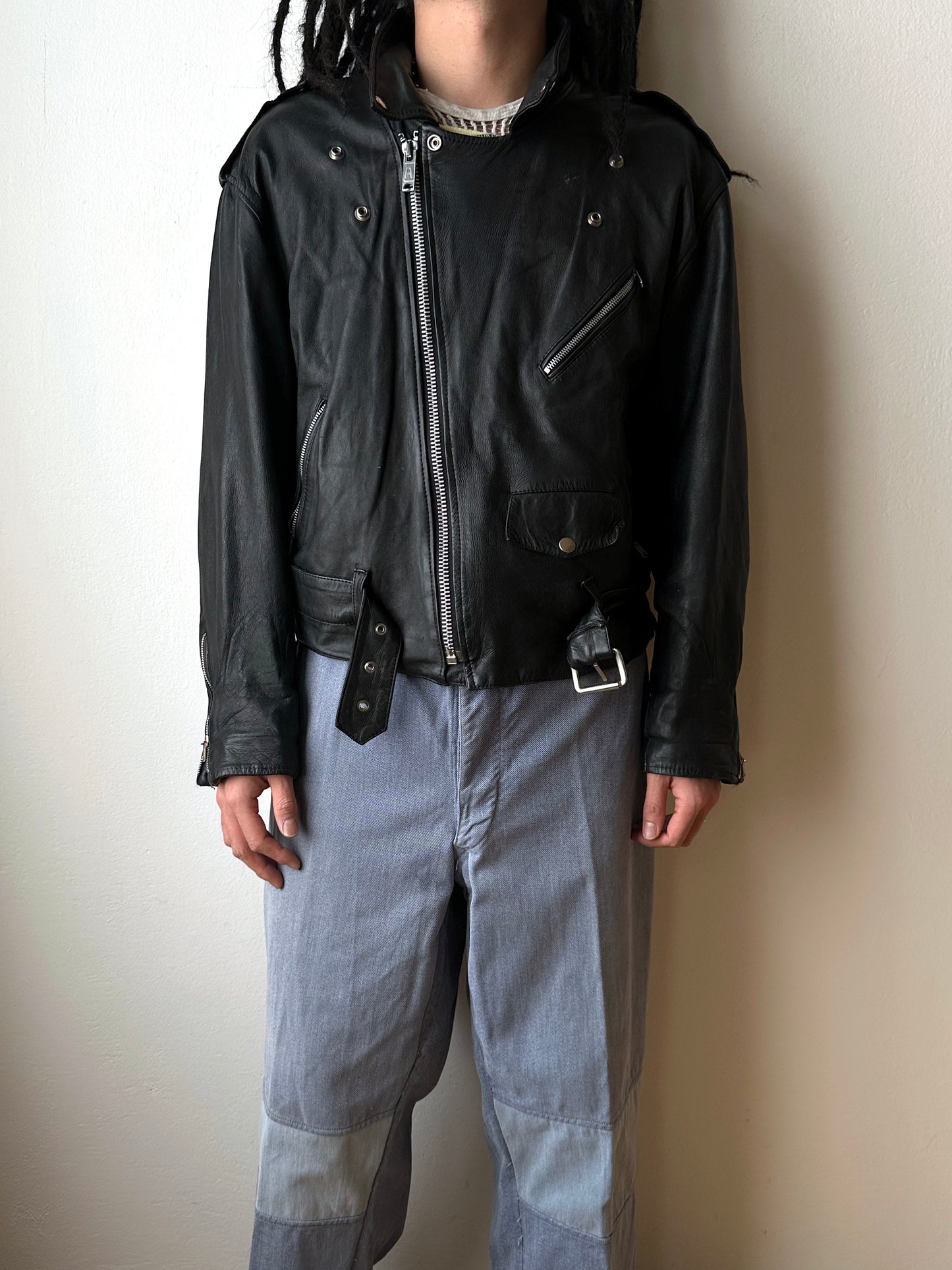 Leather Riders jacket 1980's 80s 80年代 ライダース ジャケット Black  黒  革ジャン PUNK パンク ハードコア Toto Praha Vintage clothing shop Antique shop 古着屋 プラハ Showroom appointment Prague ユーロ古着 ヨーロッパ古着 古着卸 ヴィンテージ