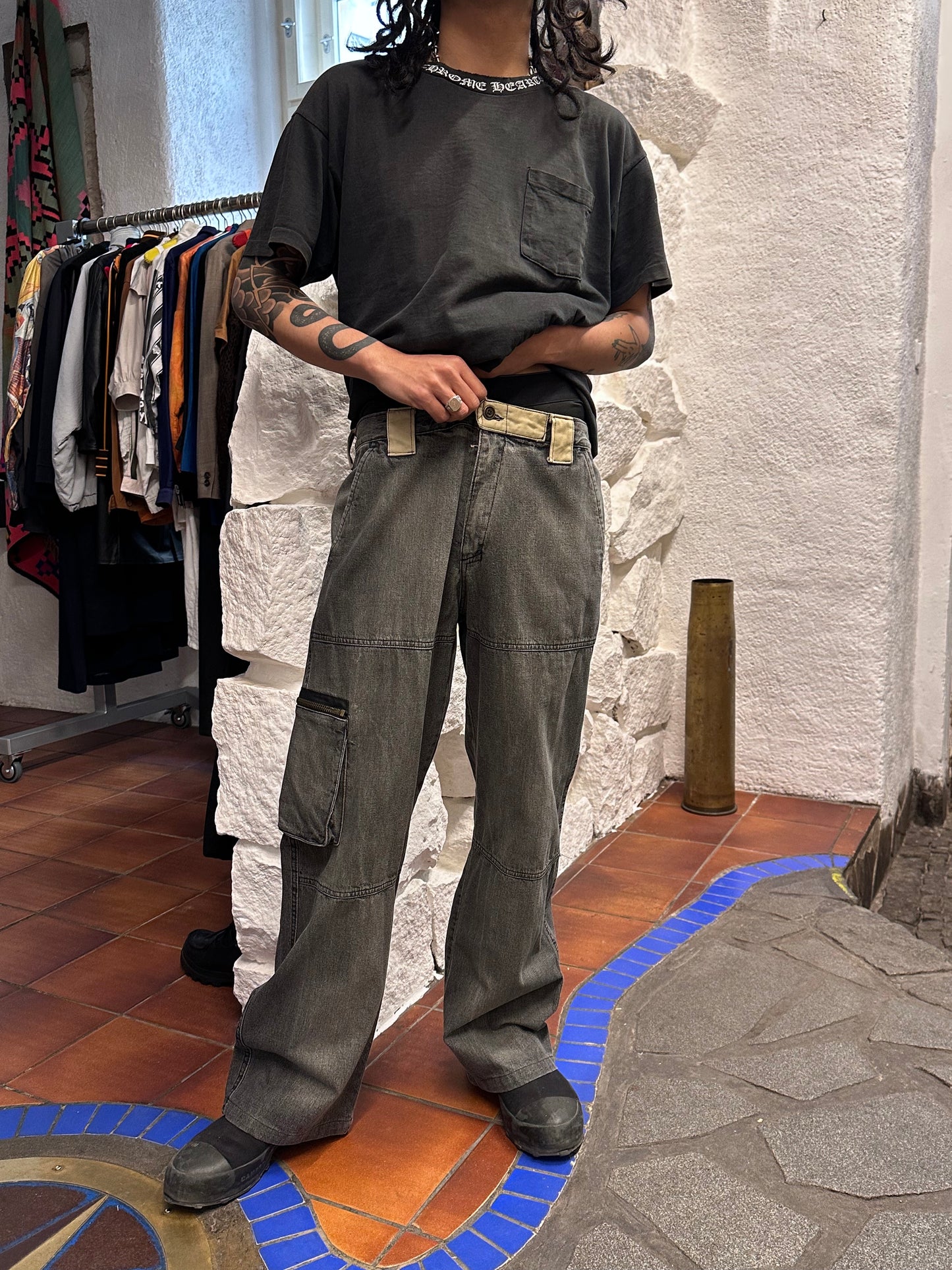 1990s Italy Black denim trousers - w33