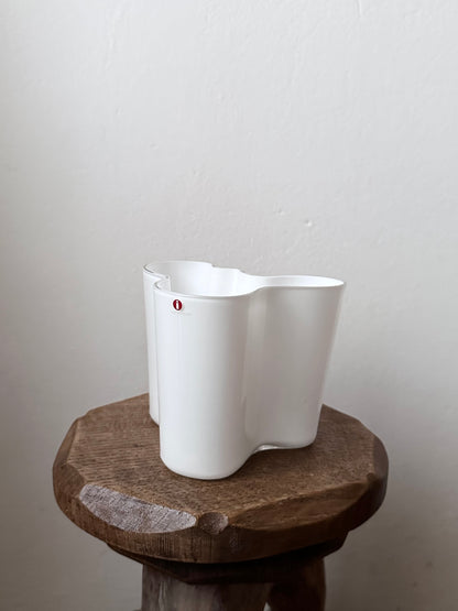 60s Ittala Alvar Aalto glass vase in white made in Finland