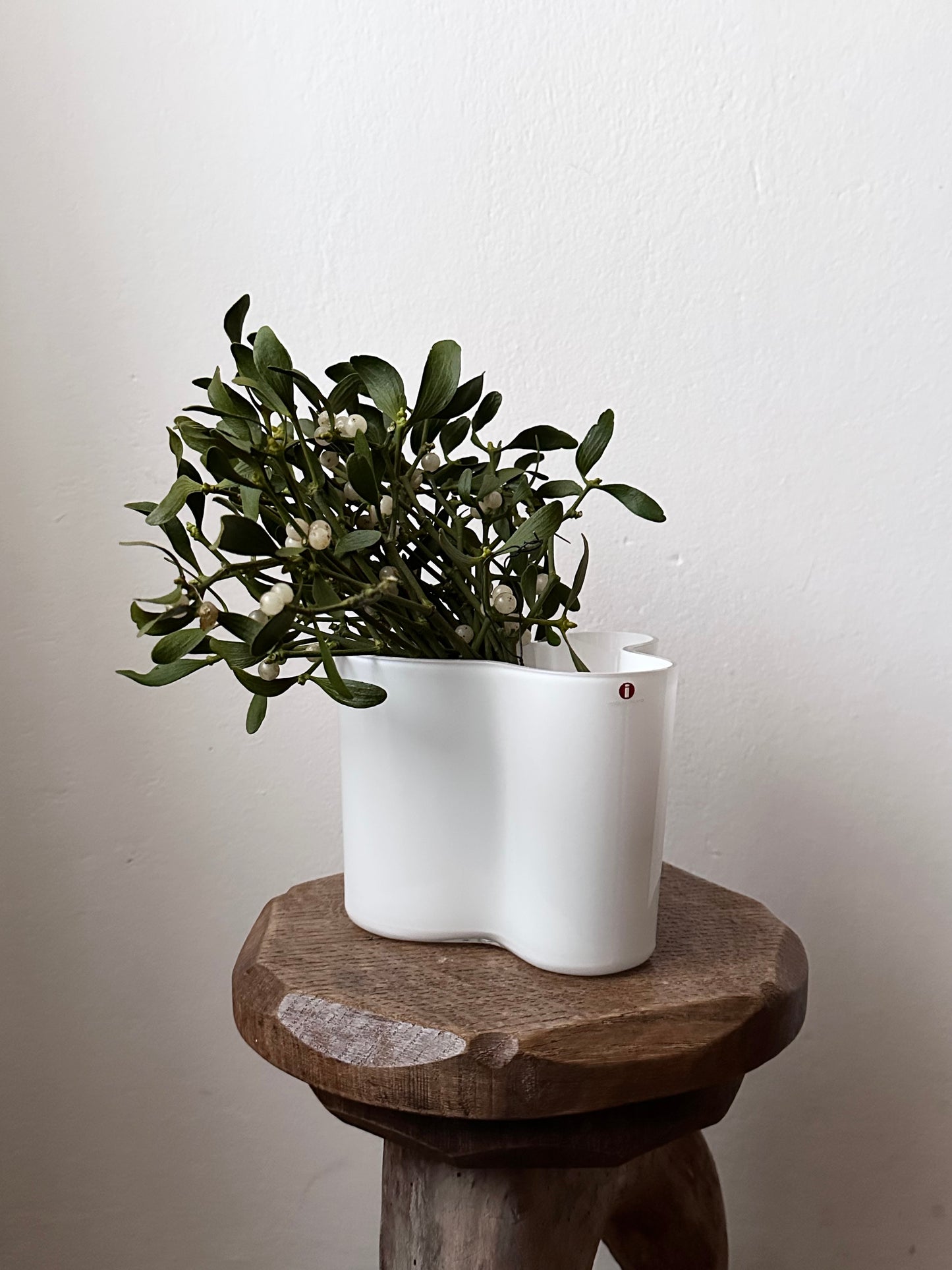 60s Ittala Alvar Aalto glass vase in white made in Finland