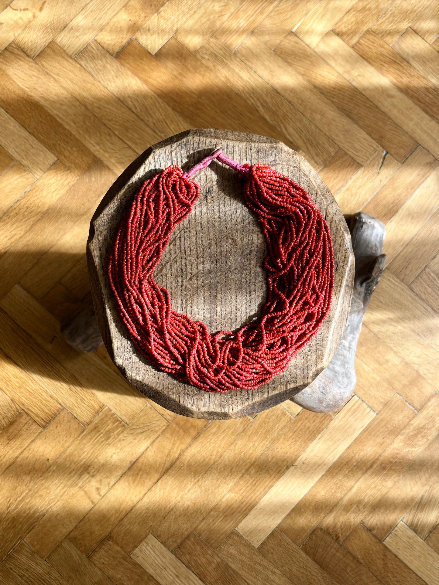 circa 1960s red coral color necklace