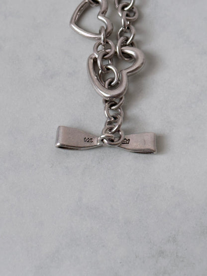 Vintage 925 heart link bracelet with ribbon clasp