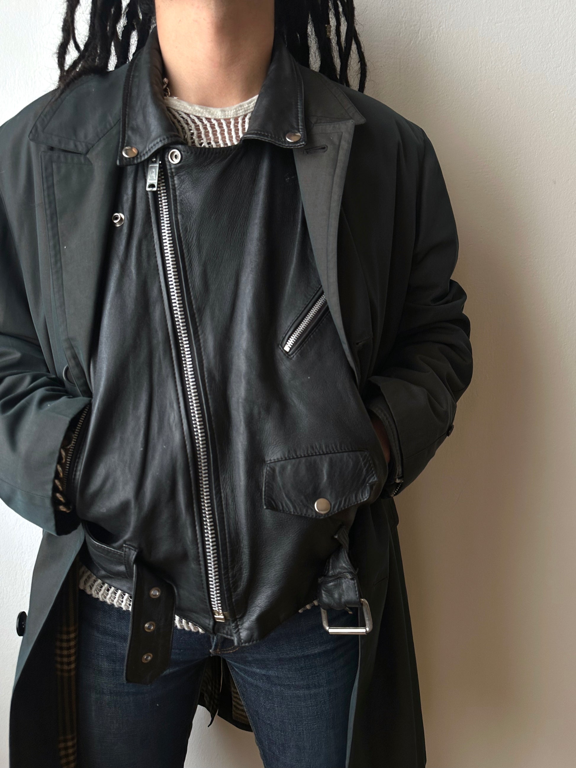 Leather Riders jacket 1980's 80s 80年代 ライダース ジャケット Black  黒  革ジャン PUNK パンク ハードコア Toto Praha Vintage clothing shop Antique shop 古着屋 プラハ Showroom appointment Prague ユーロ古着 ヨーロッパ古着 古着卸 ヴィンテージ