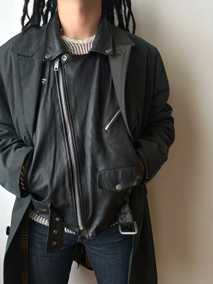 Leather Riders jacket 1980's 80s 80年代 ライダース ジャケット Black  黒  革ジャン PUNK パンク ハードコア Toto Praha Vintage clothing shop Antique shop 古着屋 プラハ Showroom appointment Prague ユーロ古着 ヨーロッパ古着 古着卸 ヴィンテージ