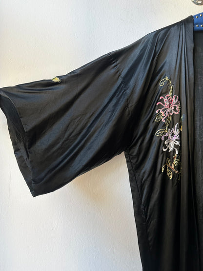 -1970s silk china gown with flower embroidery