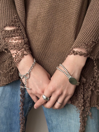 Vintage 925 heart link bracelet with ribbon clasp