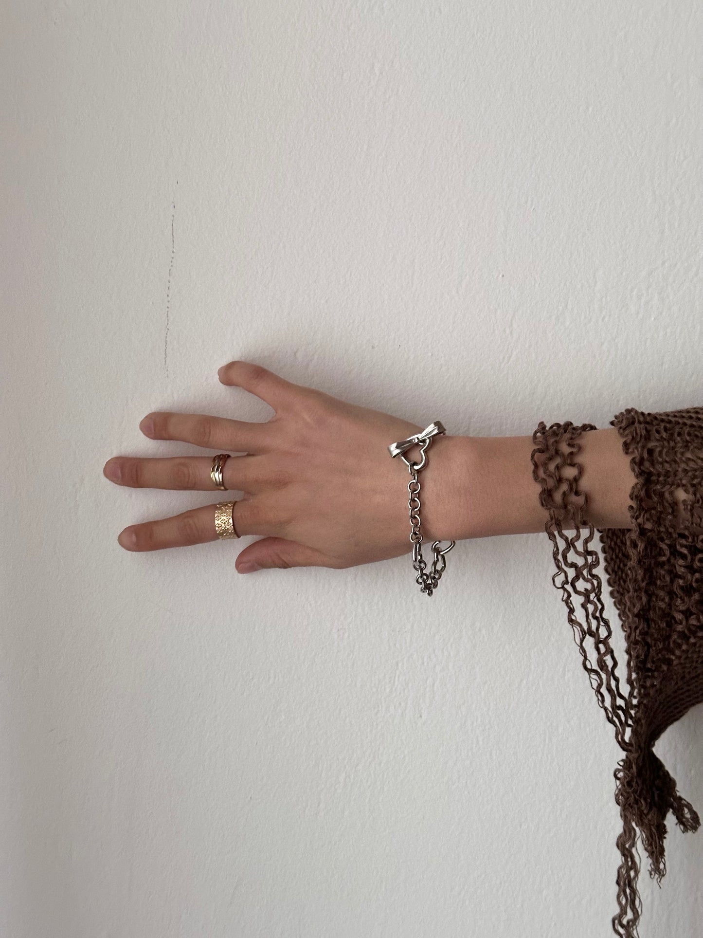 Vintage 925 heart link bracelet with ribbon clasp