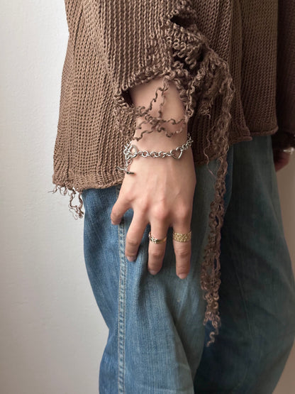 Vintage 925 heart link bracelet with ribbon clasp