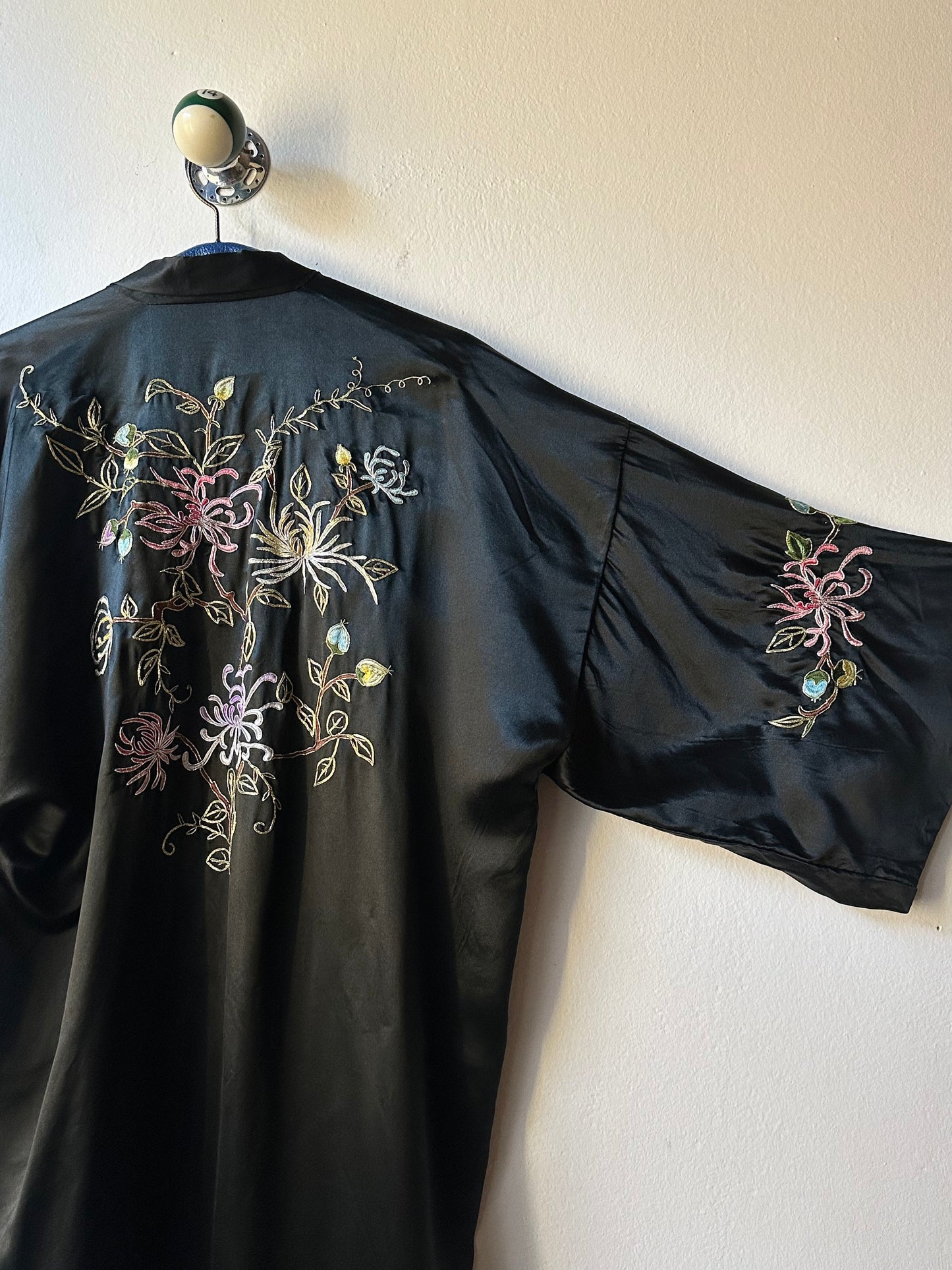 -1970s silk china gown with flower embroidery