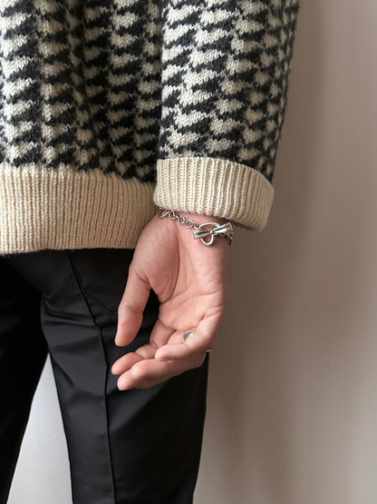 Vintage 925 heart link bracelet with ribbon clasp