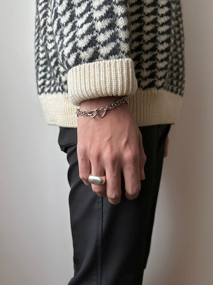 Vintage 925 heart link bracelet with ribbon clasp