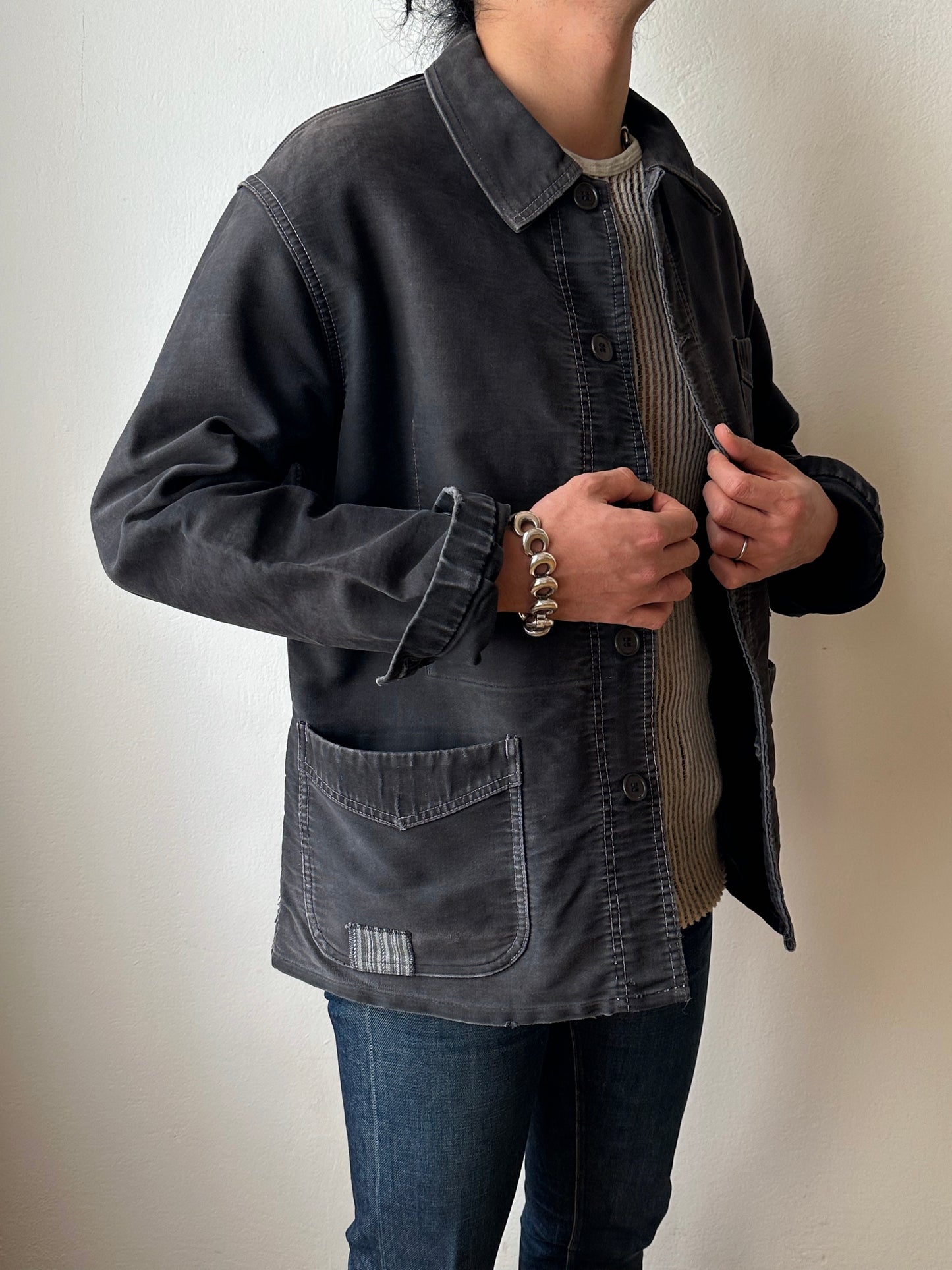 1950s Le Mont St Michel Black moleskin jacket