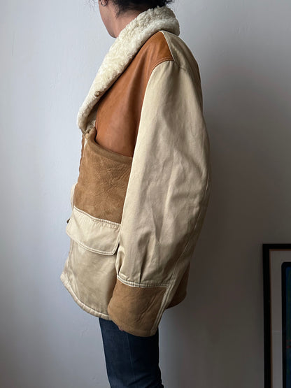 1980's Mouton Jacket France French 80年代  Vintage Toto Praha Vintage clothing store Antique shop 80年代 フランス古着 ユーロ古着 プラハ 古着屋 古着 古着卸 フランス買い付け ムートン ショールカラー Chevignon