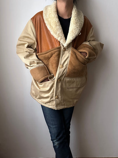 1980's Mouton Jacket France French 80年代  Vintage Toto Praha Vintage clothing store Antique shop 80年代 フランス古着 ユーロ古着 プラハ 古着屋 古着 古着卸 フランス買い付け ムートン ショールカラー Chevignon