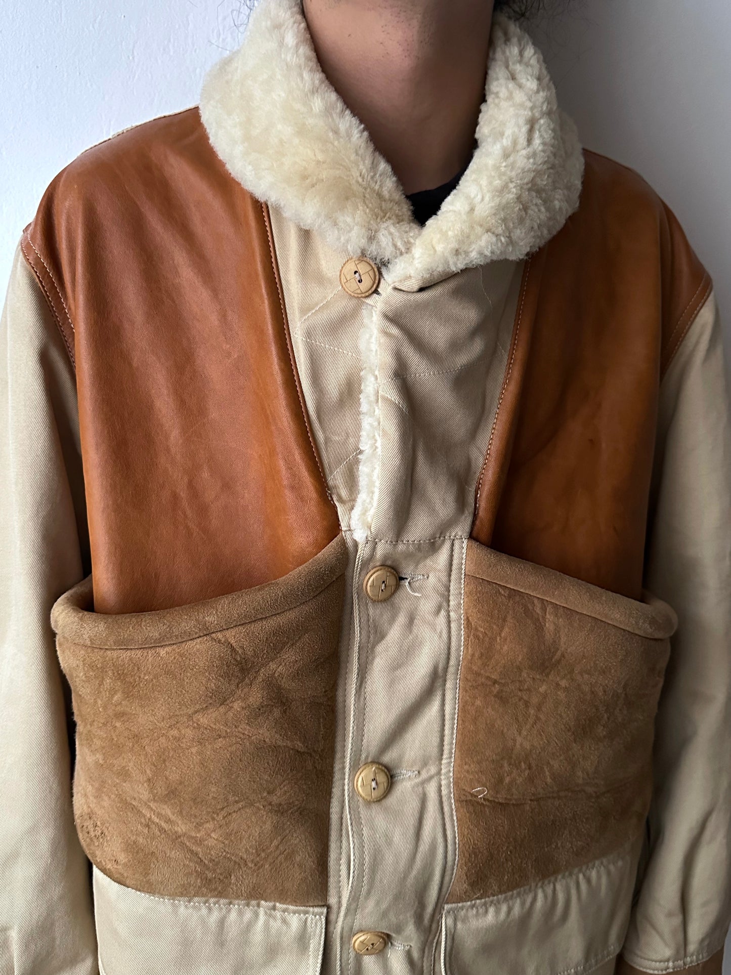 1980's Mouton Jacket France French 80年代  Vintage Toto Praha Vintage clothing store Antique shop 80年代 フランス古着 ユーロ古着 プラハ 古着屋 古着 古着卸 フランス買い付け ムートン ショールカラー Chevignon
