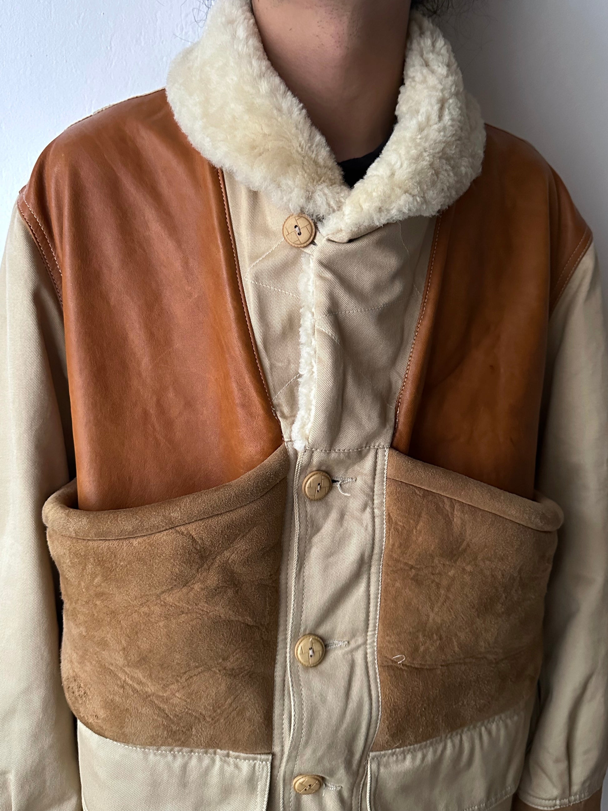 1980's Mouton Jacket France French 80年代  Vintage Toto Praha Vintage clothing store Antique shop 80年代 フランス古着 ユーロ古着 プラハ 古着屋 古着 古着卸 フランス買い付け ムートン ショールカラー Chevignon