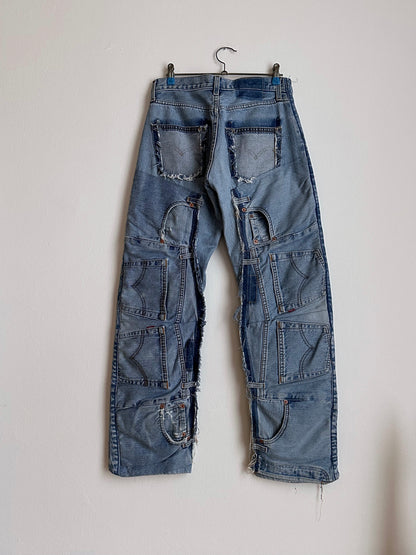 Vintage Levi's crazy patch worked denim trousers 90's 90年代 ヴィンテージ リーバイス パッチワーク  デニム Toto 古着 プラハ ユーロ古着  ヨーロッパ古着 Praha Prague Vintage store 古着屋 古着卸 フランス買い付け