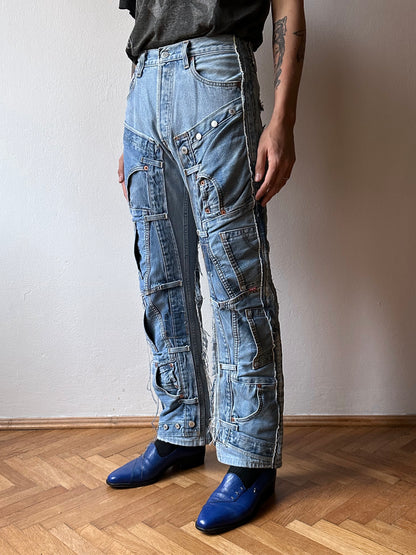 Vintage Levi's crazy patch worked denim trousers 90's 90年代 ヴィンテージ リーバイス パッチワーク  デニム Toto 古着 プラハ ユーロ古着  ヨーロッパ古着 Praha Prague Vintage store 古着屋 古着卸 フランス買い付け