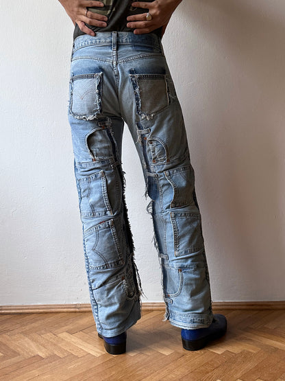 Vintage Levi's crazy patch worked denim trousers 90's 90年代 ヴィンテージ リーバイス パッチワーク  デニム Toto 古着 プラハ ユーロ古着  ヨーロッパ古着 Praha Prague Vintage store 古着屋 古着卸 フランス買い付け