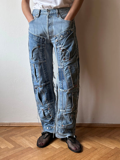 Vintage Levi's crazy patch worked denim trousers 90's 90年代 ヴィンテージ リーバイス パッチワーク  デニム Toto 古着 プラハ ユーロ古着  ヨーロッパ古着 Praha Prague Vintage store 古着屋 古着卸 フランス買い付け