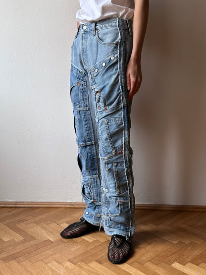 Vintage Levi's crazy patch worked denim trousers 90's 90年代 ヴィンテージ リーバイス パッチワーク  デニム Toto 古着 プラハ ユーロ古着  ヨーロッパ古着 Praha Prague Vintage store 古着屋 古着卸 フランス買い付け