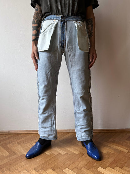 Vintage Levi's crazy patch worked denim trousers 90's 90年代 ヴィンテージ リーバイス パッチワーク  デニム Toto 古着 プラハ ユーロ古着  ヨーロッパ古着 Praha Prague Vintage store 古着屋 古着卸 フランス買い付け